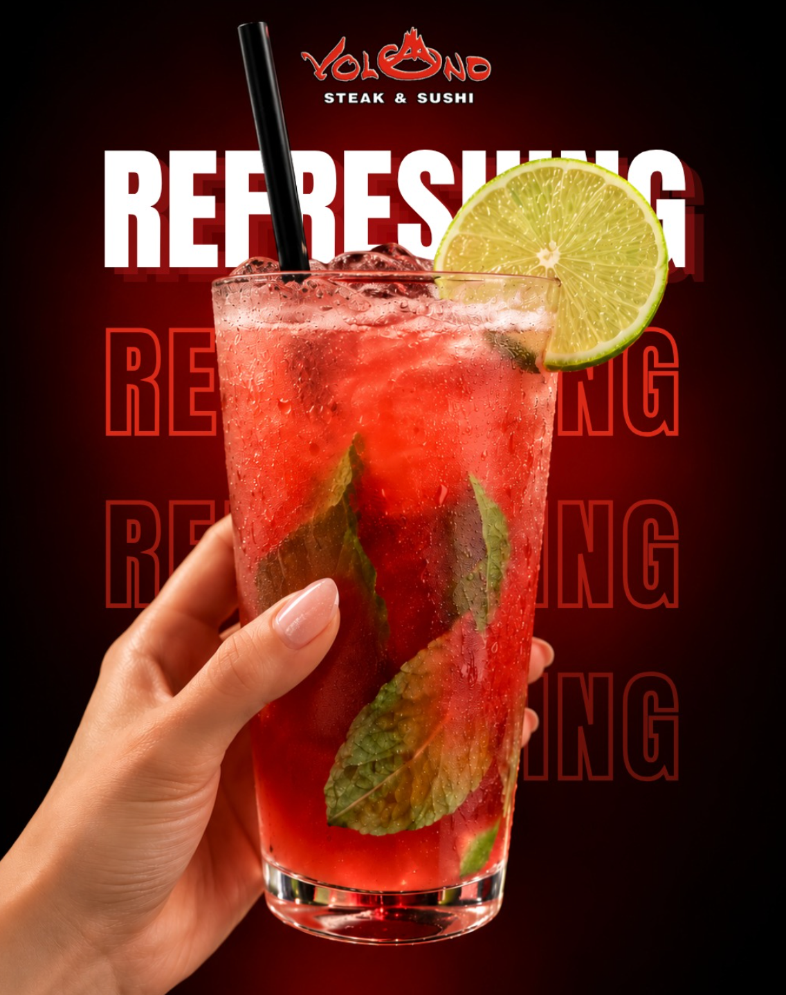 An archived Volcano cocktail creative with the headline Refreshing