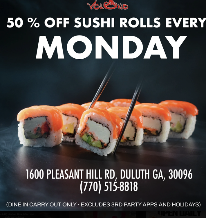 An archived Volcano sushi Monday promotion created for social media